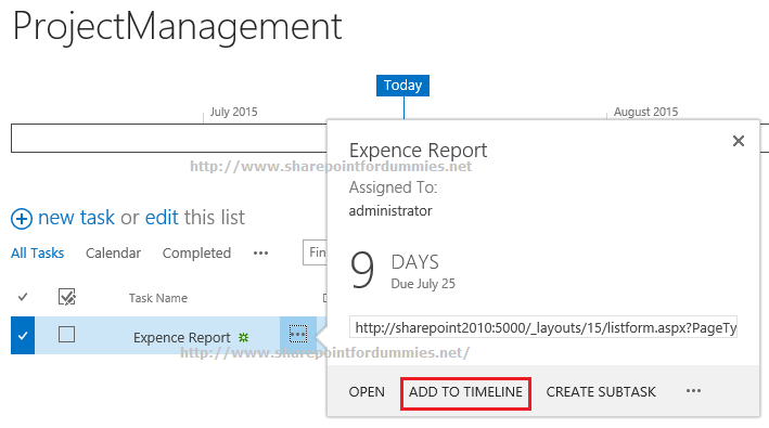 Adding Task to Timeline in SharePoint 2013